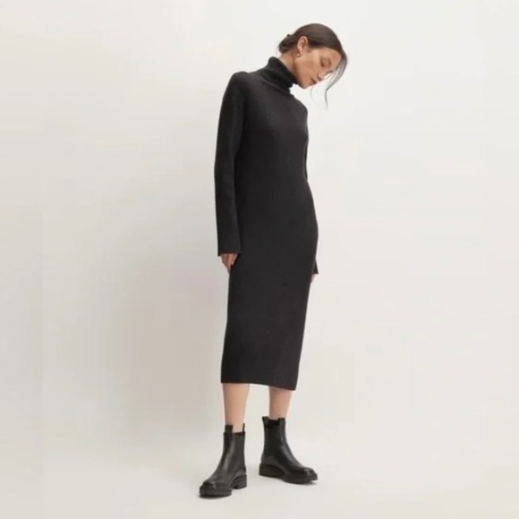 EVERLANE Wool Blend Ribbed Midi Dress Turtleneck Minimalist Preppy XX-Small XXS - Picture 1 of 16